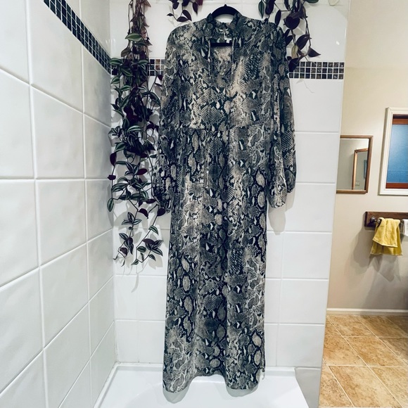 River Island Maxi Dress High Neck Snakeskin Print Boho Bohemian Sheer Casual - Picture 6 of 6